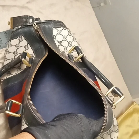 Vintage Gucci Boston Bag Big Sherry wiyh Blue & Red Stripes - Picture 7 of 8